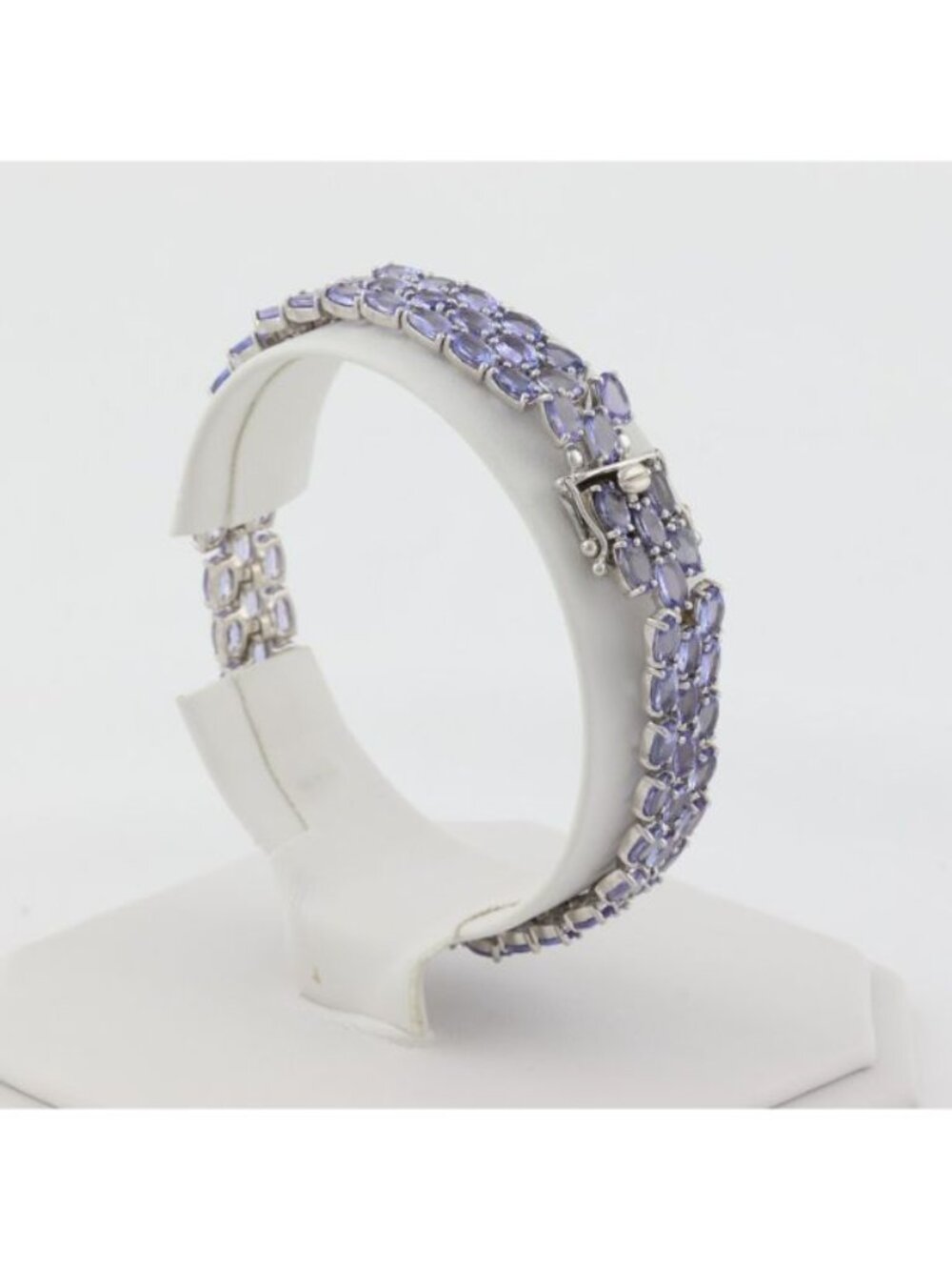 Sterling Silver 20 Carat Natural Tanzanite 3 Row Tennis Bracelet 7 1/4" inch - Picture 5 of 8